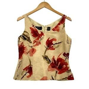 Dana Buchman Top Womens 4 Beige Floral Linen Silk Sleeveless Shell Blouse